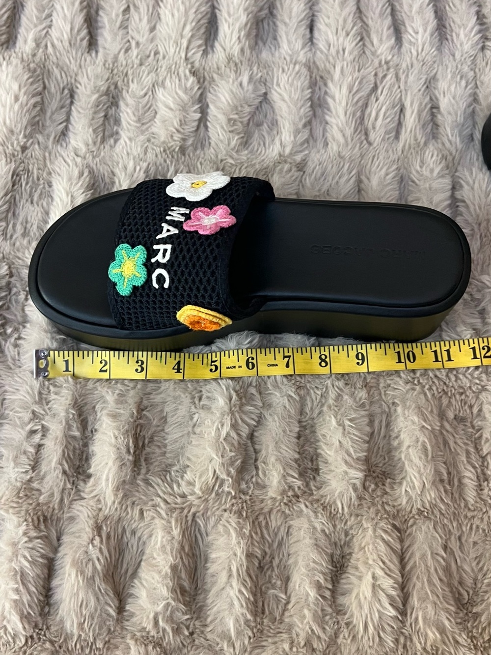 Marc Jacobs Black womens Floral Embroidered platform Slides size 9.5 - Picture 7 of 10